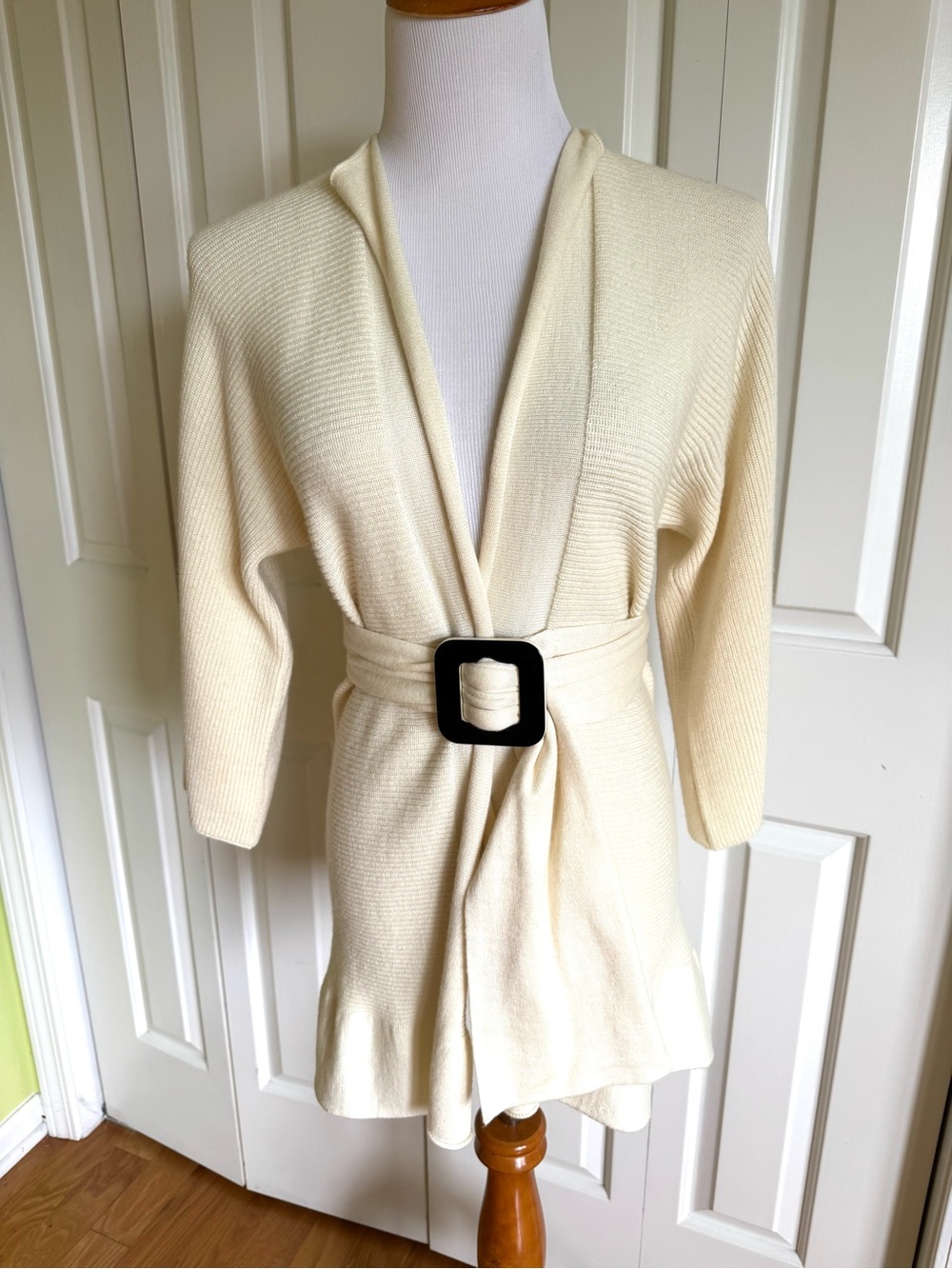 PIER ANTONIO GASPARI Ivory Wool Blend Knit Belted Cardigan 8/44 Mint